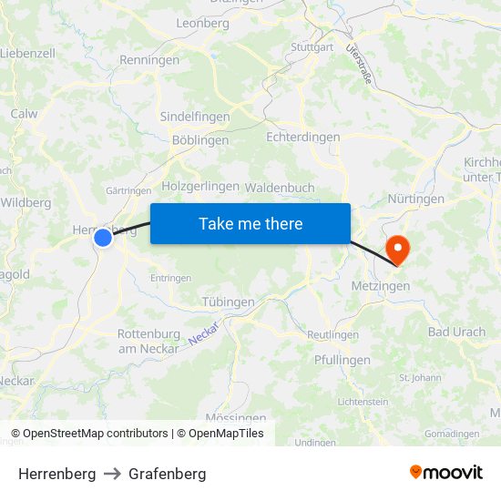 Herrenberg to Grafenberg map