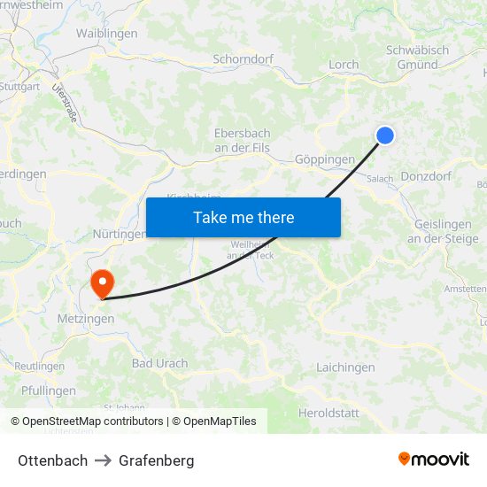 Ottenbach to Grafenberg map