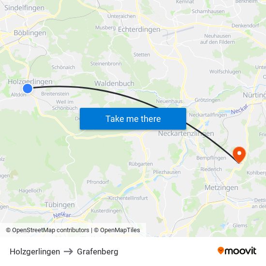 Holzgerlingen to Grafenberg map