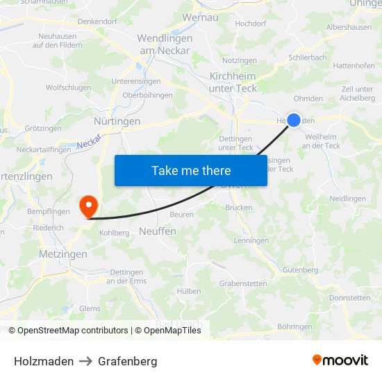 Holzmaden to Grafenberg map