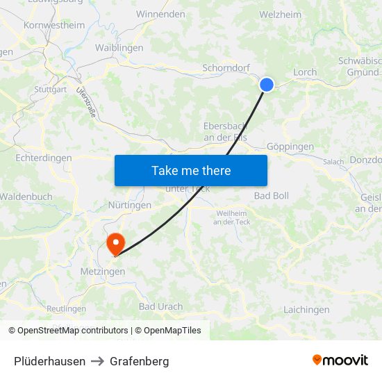 Plüderhausen to Grafenberg map