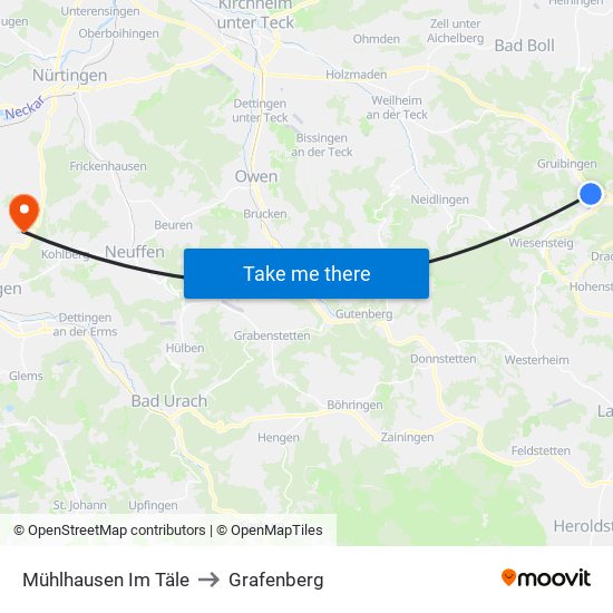 Mühlhausen Im Täle to Grafenberg map