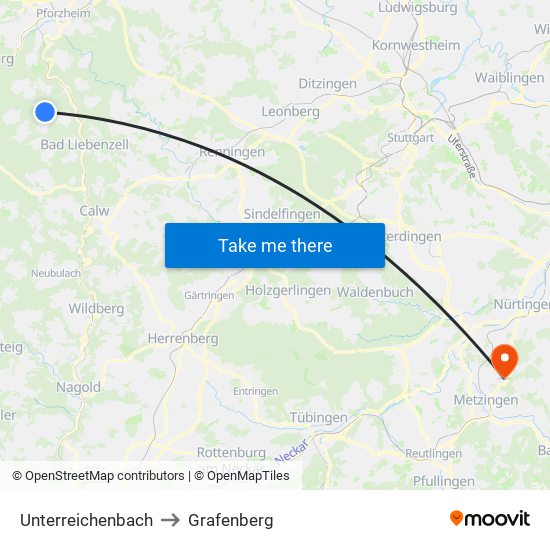 Unterreichenbach to Grafenberg map