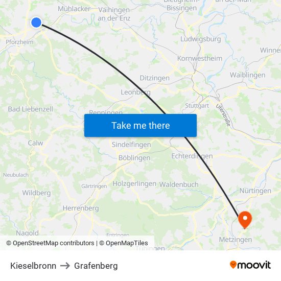 Kieselbronn to Grafenberg map