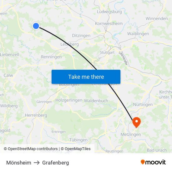 Mönsheim to Grafenberg map