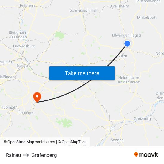 Rainau to Grafenberg map