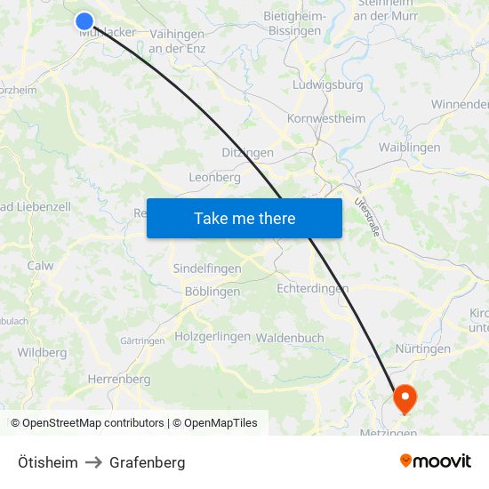 Ötisheim to Grafenberg map