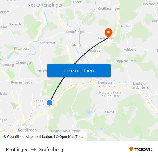 Reutlingen to Grafenberg map