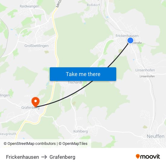 Frickenhausen to Grafenberg map