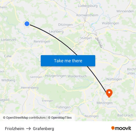 Friolzheim to Grafenberg map