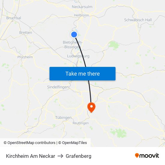 Kirchheim Am Neckar to Grafenberg map