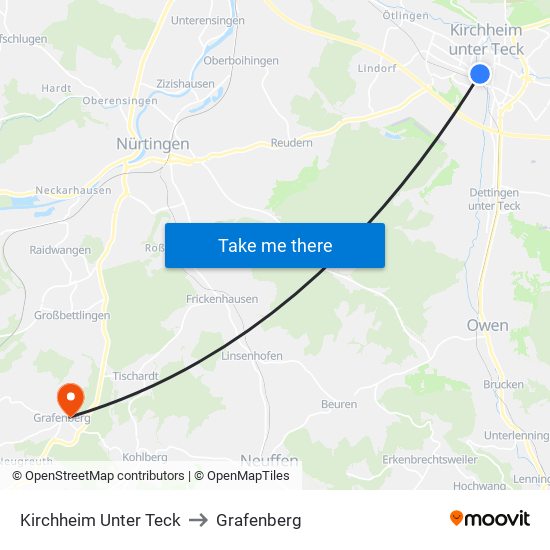Kirchheim Unter Teck to Grafenberg map