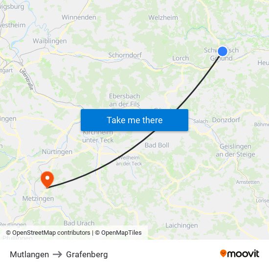 Mutlangen to Grafenberg map