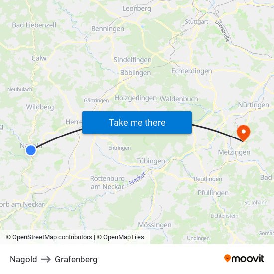 Nagold to Grafenberg map
