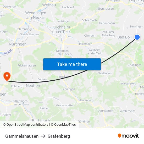 Gammelshausen to Grafenberg map