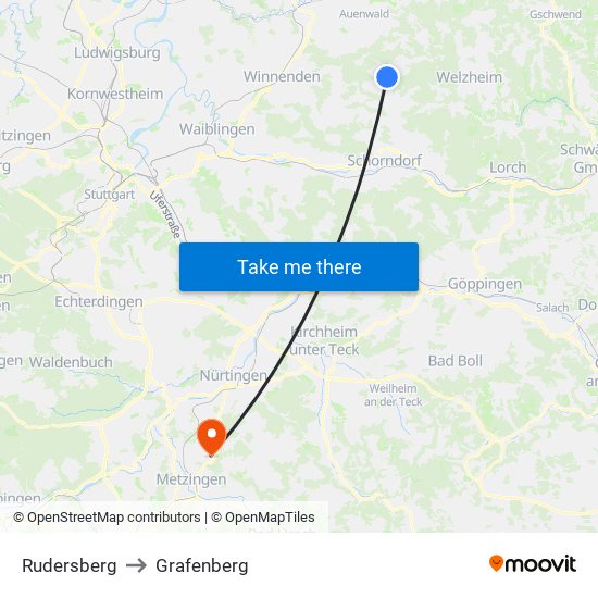 Rudersberg to Grafenberg map