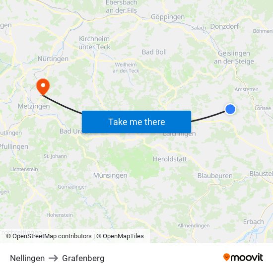 Nellingen to Grafenberg map