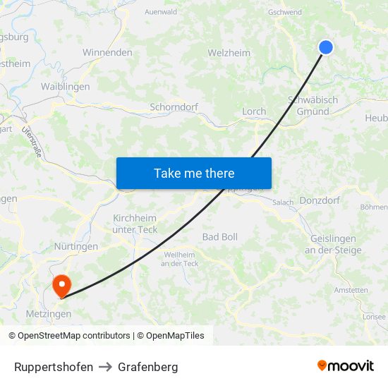 Ruppertshofen to Grafenberg map