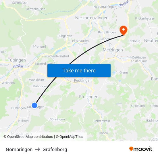 Gomaringen to Grafenberg map