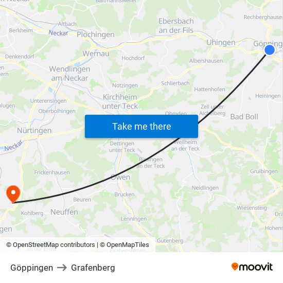 Göppingen to Grafenberg map