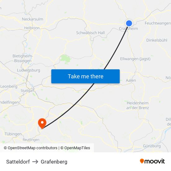 Satteldorf to Grafenberg map