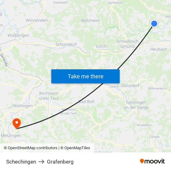 Schechingen to Grafenberg map