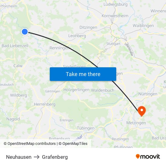Neuhausen to Grafenberg map