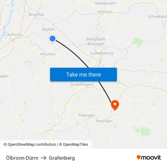 Ölbronn-Dürrn to Grafenberg map