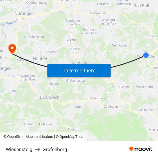 Wiesensteig to Grafenberg map