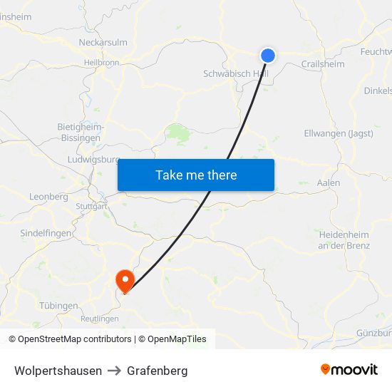 Wolpertshausen to Grafenberg map