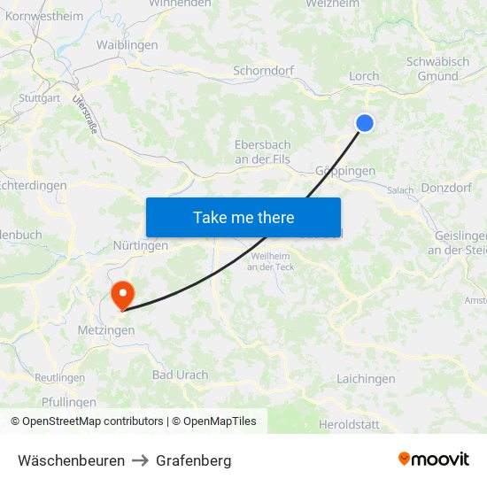 Wäschenbeuren to Grafenberg map