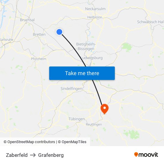 Zaberfeld to Grafenberg map