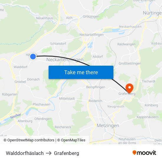 Walddorfhäslach to Grafenberg map