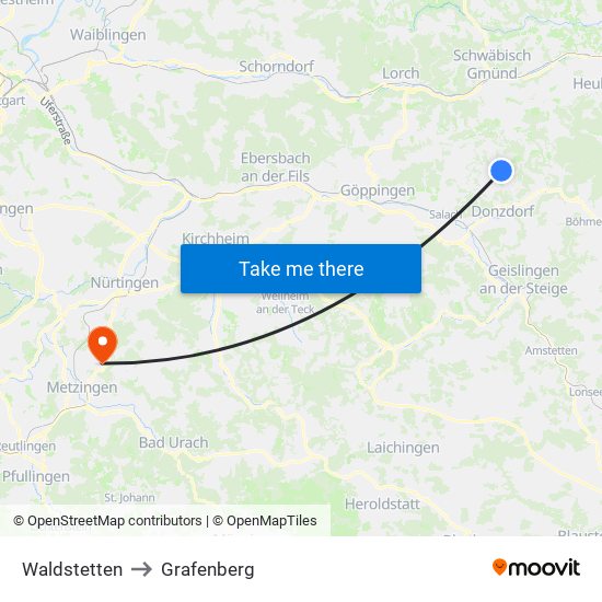 Waldstetten to Grafenberg map