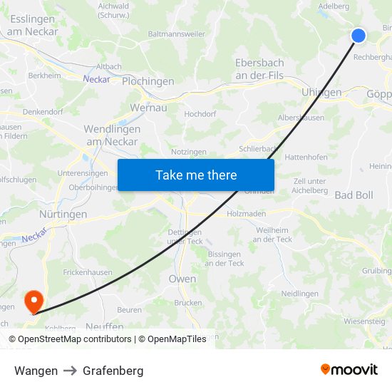 Wangen to Grafenberg map
