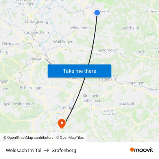 Weissach Im Tal to Grafenberg map
