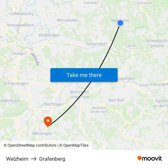 Welzheim to Grafenberg map