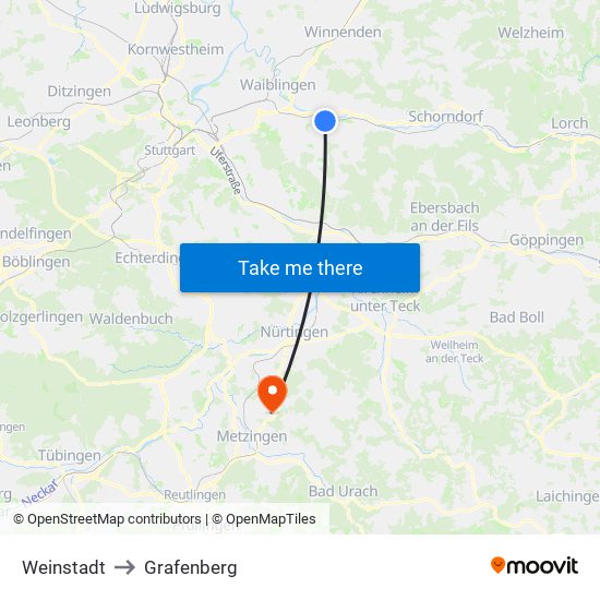 Weinstadt to Grafenberg map