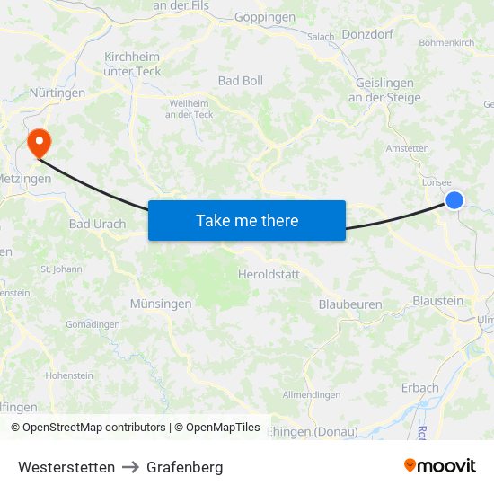 Westerstetten to Grafenberg map