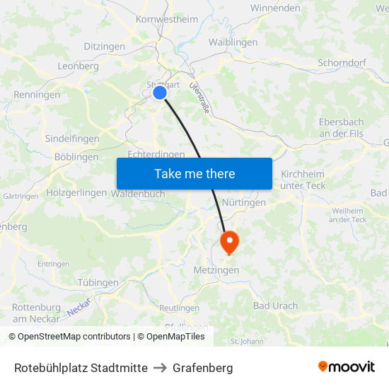 Rotebühlplatz Stadtmitte to Grafenberg map