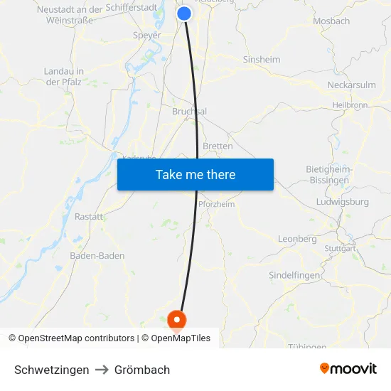 Schwetzingen to Grömbach map