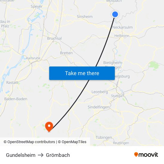 Gundelsheim to Grömbach map