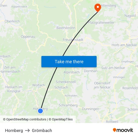 Hornberg to Grömbach map