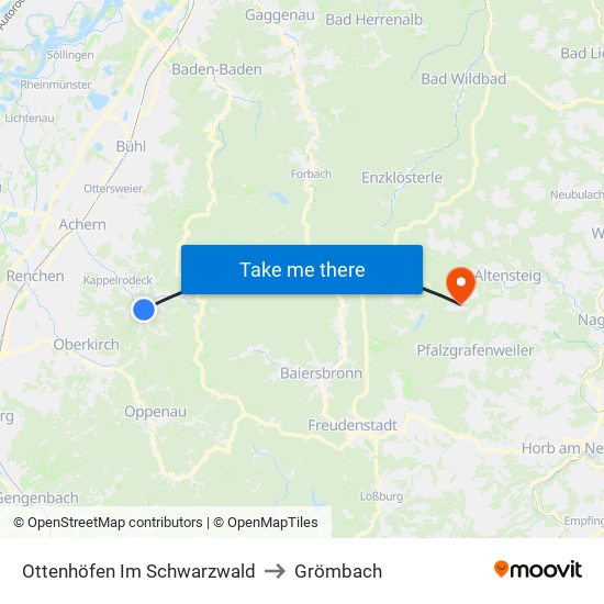 Ottenhöfen Im Schwarzwald to Grömbach map