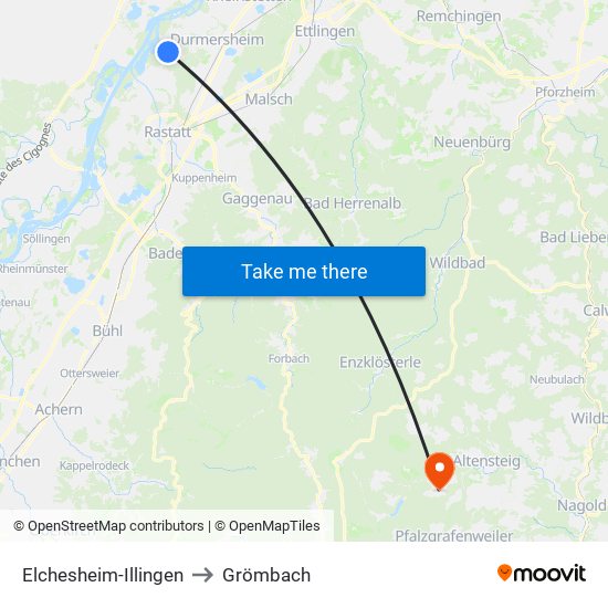 Elchesheim-Illingen to Grömbach map