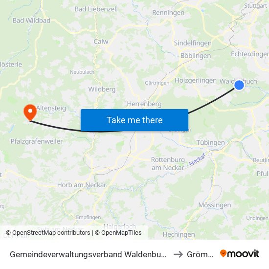 Gemeindeverwaltungsverband Waldenbuch/Steinenbronn to Grömbach map