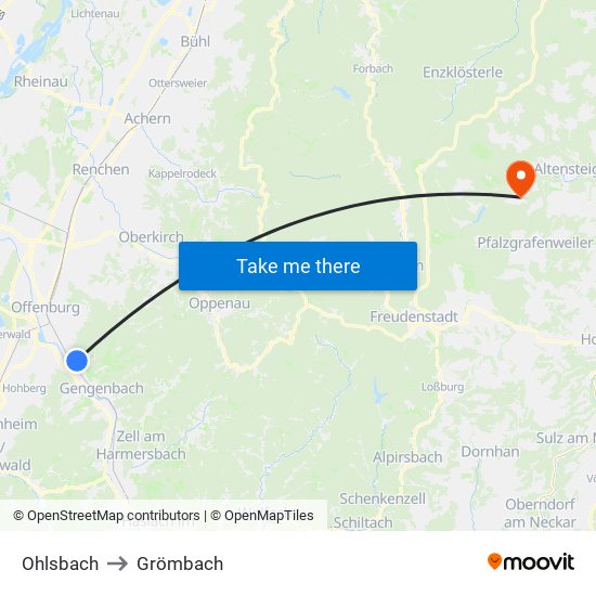 Ohlsbach to Grömbach map