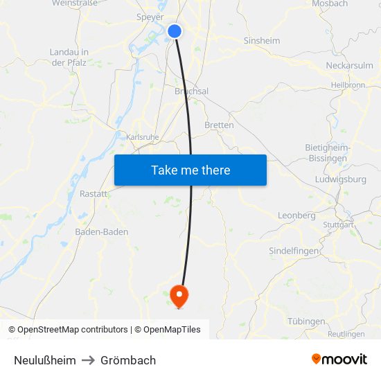 Neulußheim to Grömbach map