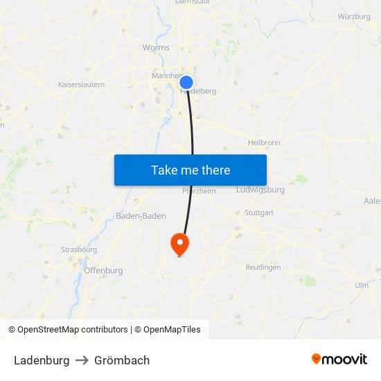 Ladenburg to Grömbach map
