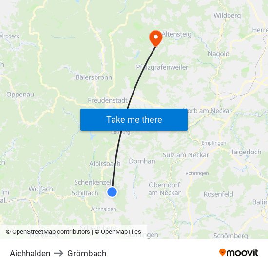 Aichhalden to Grömbach map